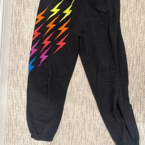 Aviator Nation Black Joggers with Multicolor Lightning